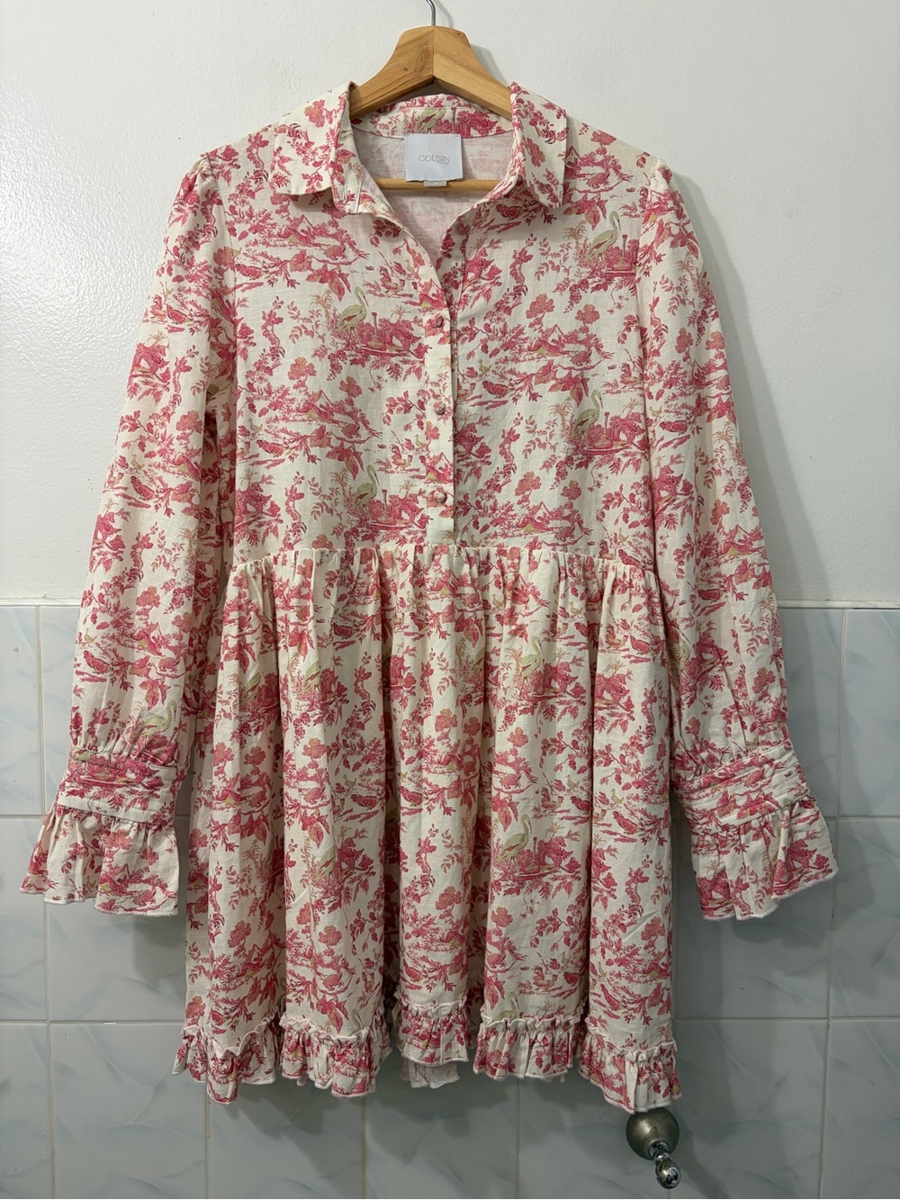 Cousin The Label Babydoll Long Sleeve Oversized Mini Dress M Cottage Feminine